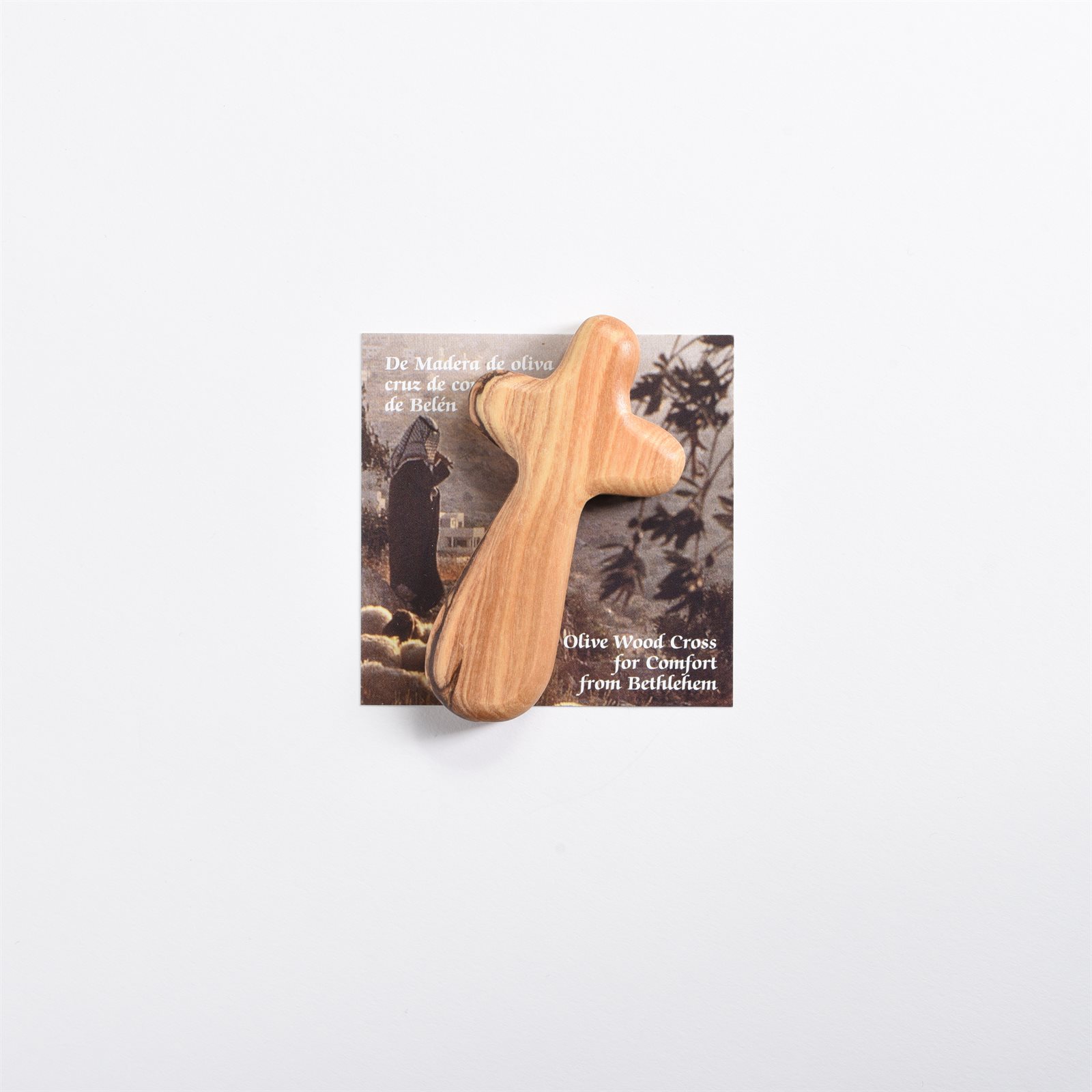 Bethlehem Olive Wood Comfort Cross | Holy Land Holding Cross | Palm Prayer Cross Small (2.5 x 1.5)