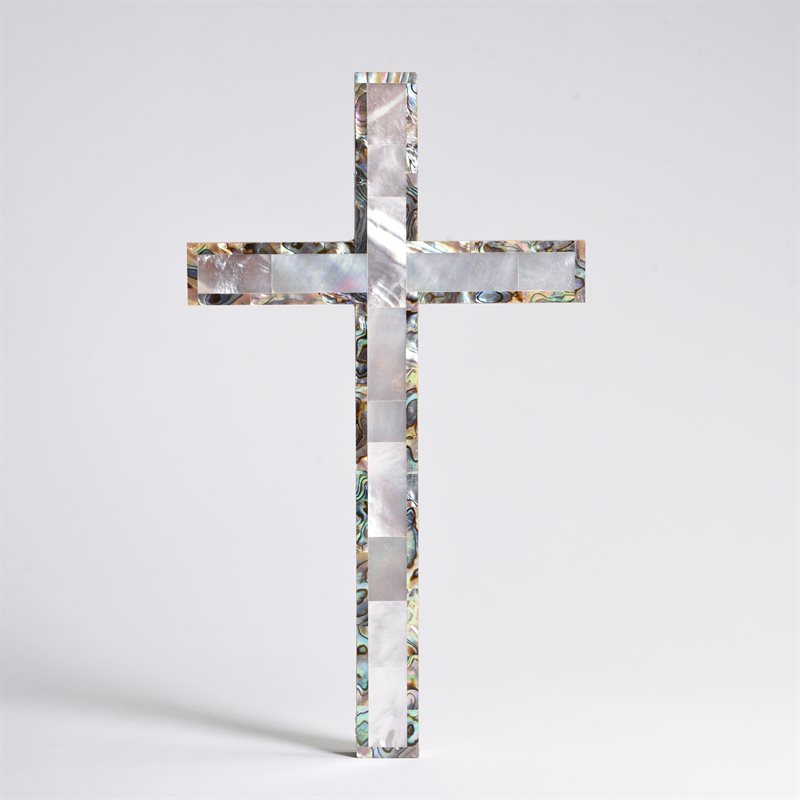 Crucifix with Pewter Plated Bronze Corpus on Mother of Pearl Cross