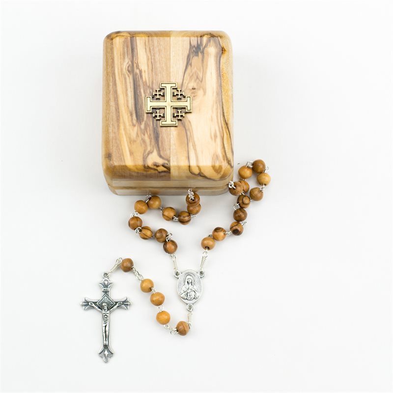 Boite avec Croix de Jérusalem avec chapelet
