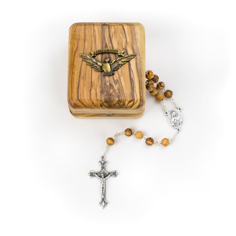 Confirmation Rosary Box with Rosary Made of Olivewood2.5" x 2.25" x 1.75"