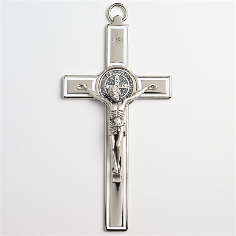 St Benedict Nickel Crucifix (white)