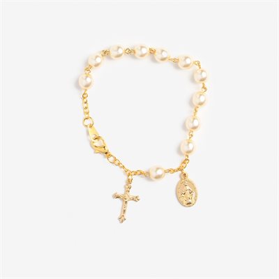 Cream pearl rosary bracelet on gold chain
