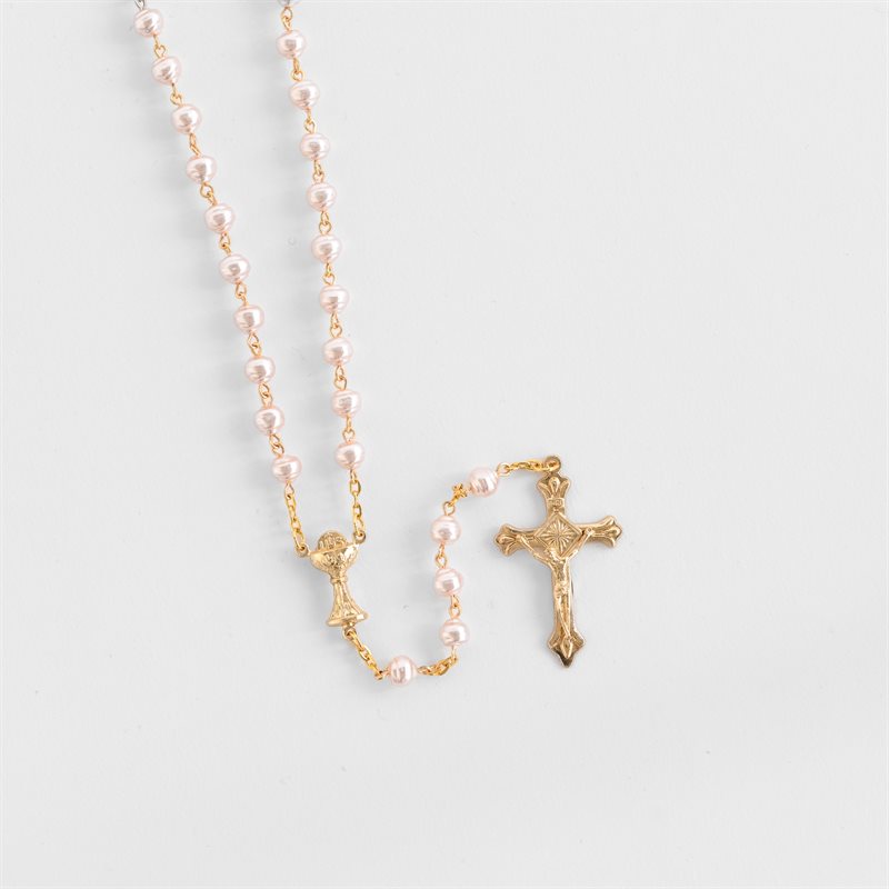 Communion Pink & Gold Rosary