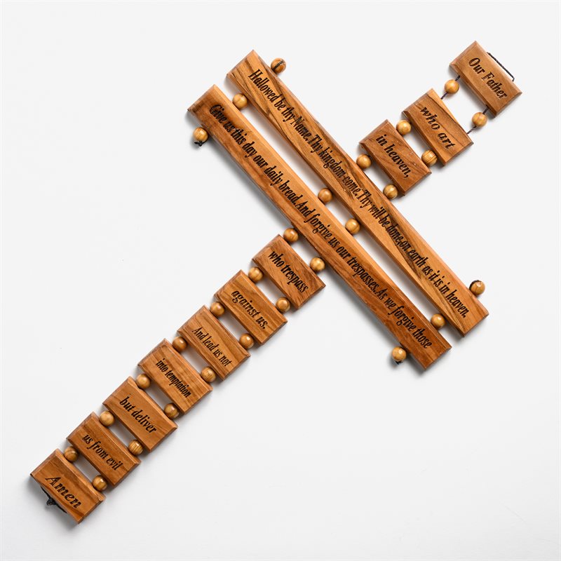 Lord's Prayer Cross Made of Olivewood 15"