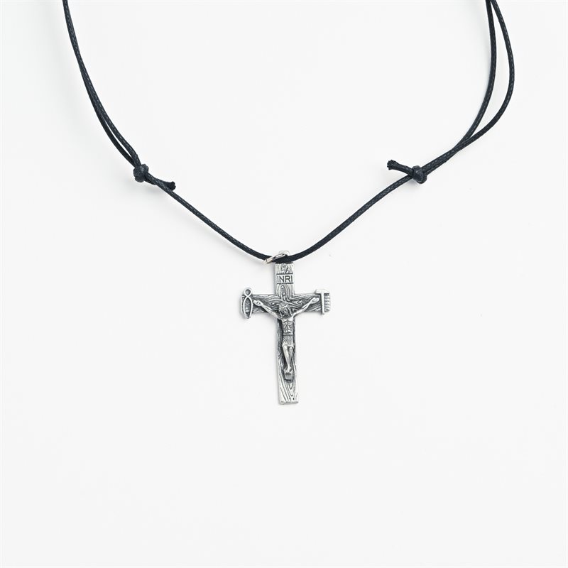 Pendant Pewter La Salette Crucifix on cord