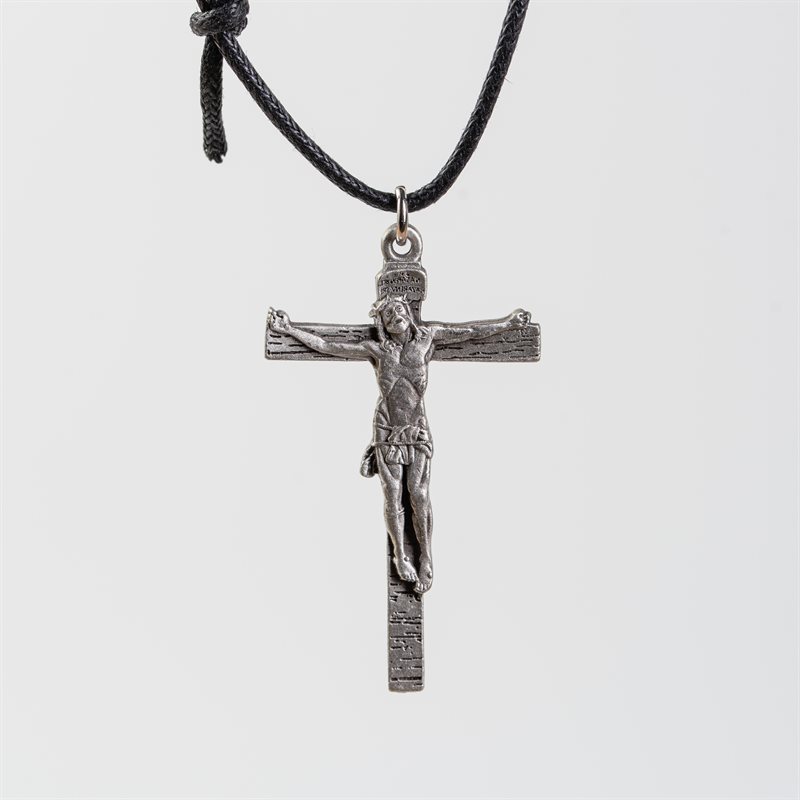 Crucifix 2" Pewter on Cord