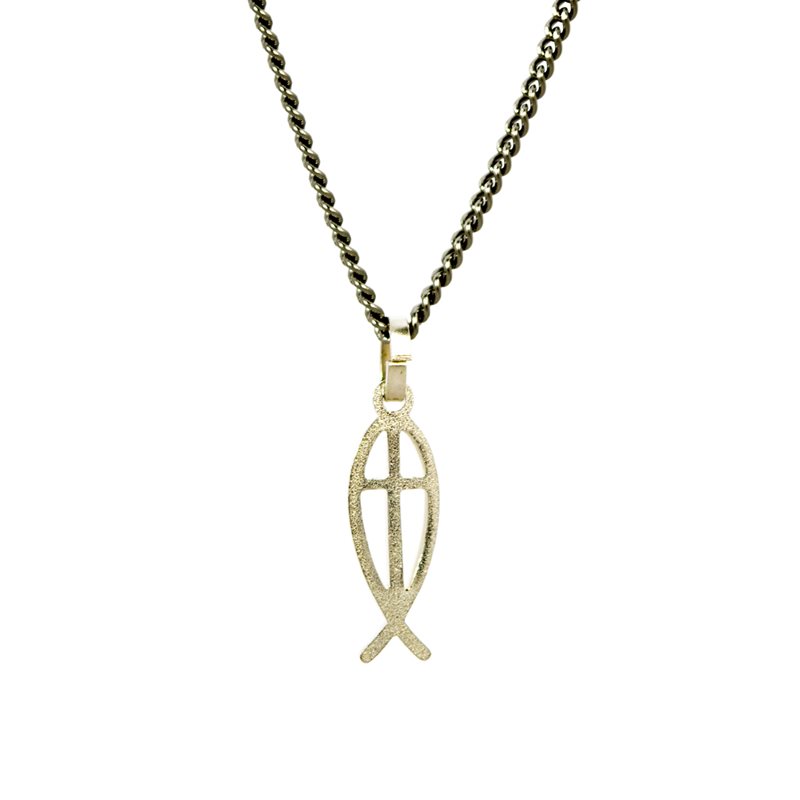 Silver Plated Pendant: Cross in Fish Medal