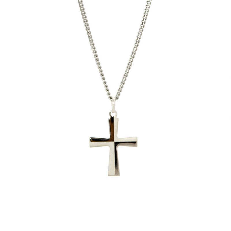 Cross with 18" Chain and velvet Box Silver plated Made in France