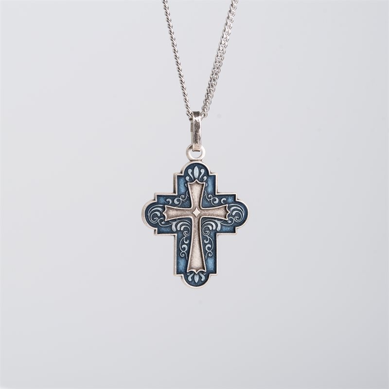 Cross with 18" Chain and velvet Box Silver plated Made in France