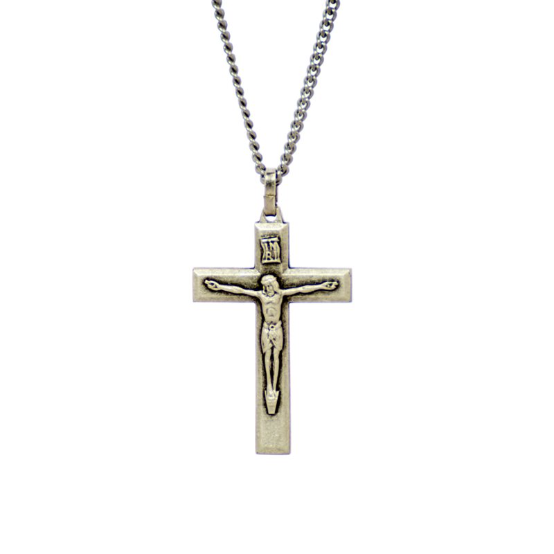 Crucifix Medal with 18" Chain and velvet Box Silver plated Made in France