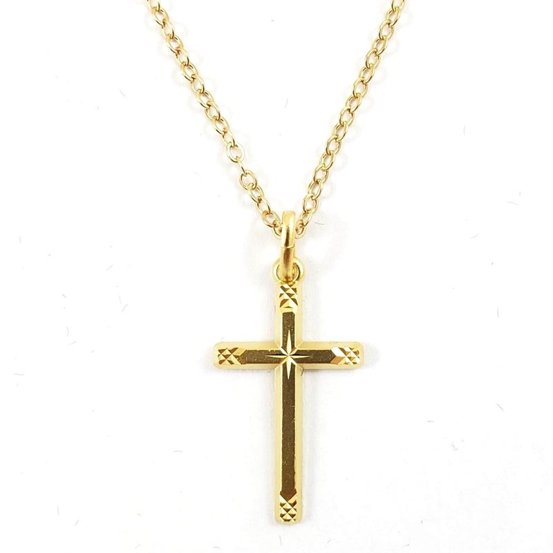 Cross Medal with 20" Chain and velvet Box. Brass plated Gold Made in France