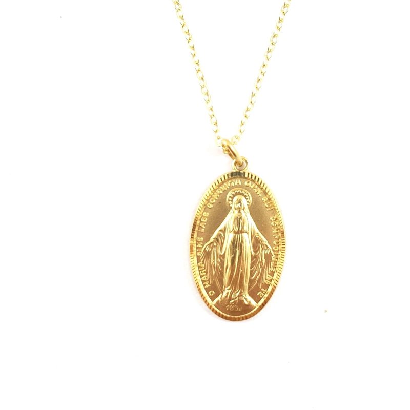 Miraculous Medal with 20" Chain and velvet Box. Brass plated Gold Made in France