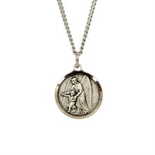 Guardian Angel Medal with 18" Chain and velvet Box Silver plated Made in France