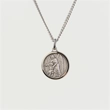Guardian Angel Medal with 18" Chain and velvet Box Silver plated Made in France