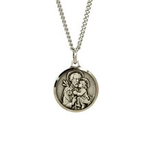 St Joseph Medal with 18" Chain and velvet Box Silver plated Made in France