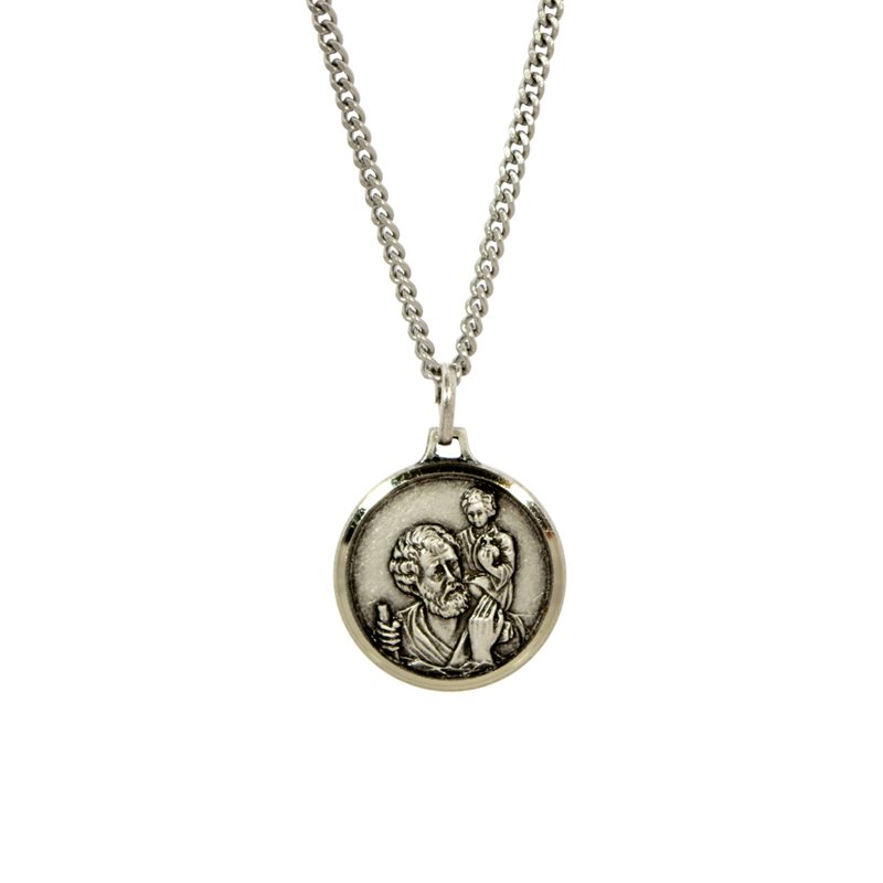 St Christopher Medal with 18" Chain & velvet Box Silver Plated Made in France