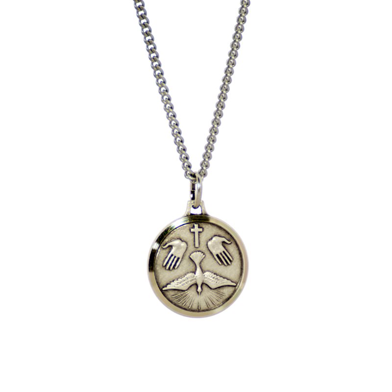 Confirmation Medal with 18" Chain and velvet Box.Silver plated Made in France