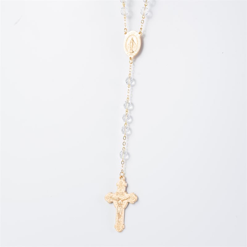 Gold Tone Crystal Rosary 8mm