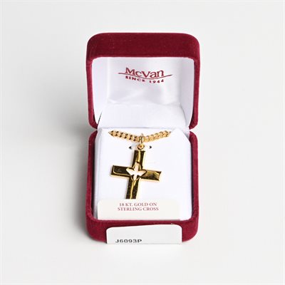 Cross with Dove 18 K Gold Filled & Sterling