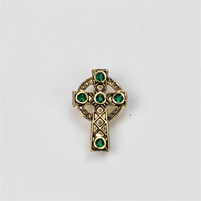 Antique Bronze Emerald Celtic Cross Pin