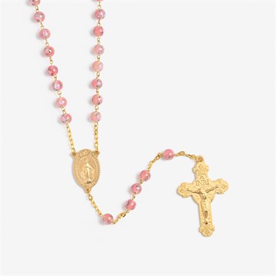 Rosary rose lamp beads with gold crucifix