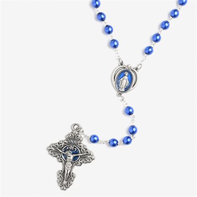 Rosary metalic blue pearl on silver chain