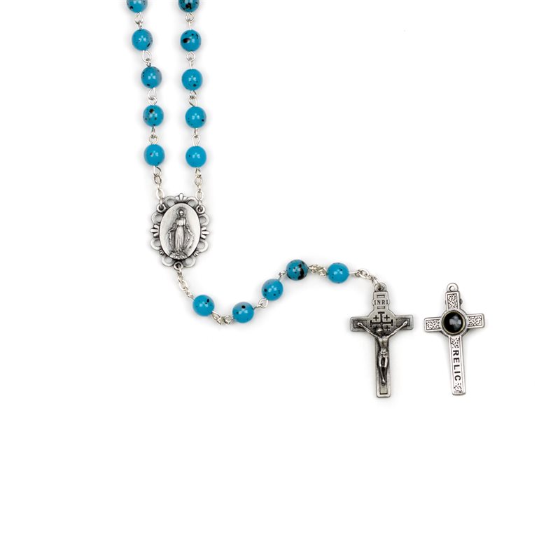 Relic from The Holy Land Blue Rosary in velvet Box