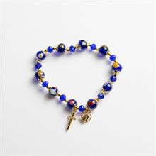 Elastic Murano Bracelet Blue & Gold Tone
