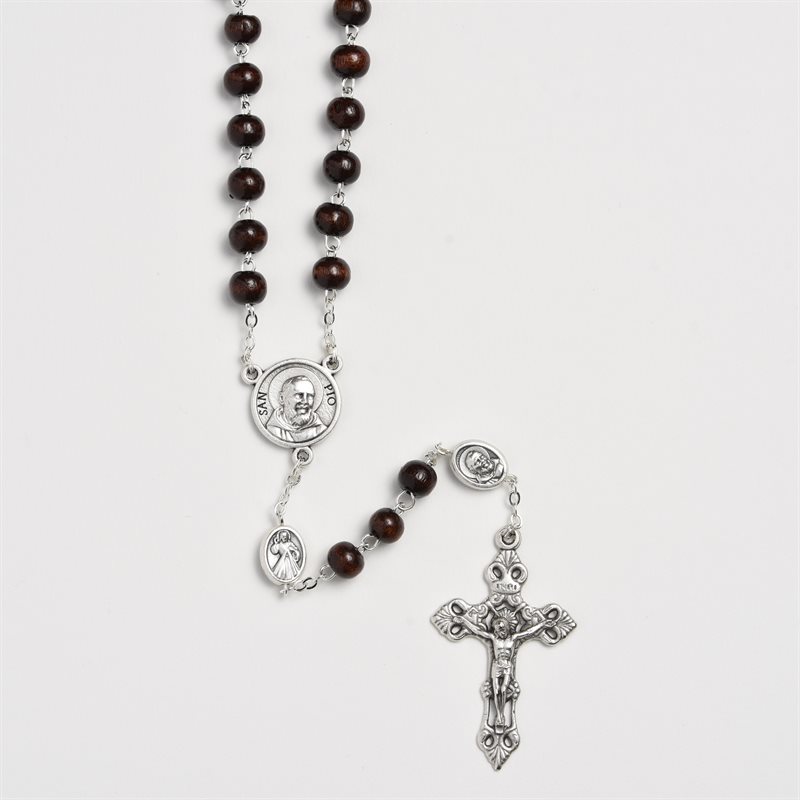 Padre Pio Wooden Brown Rosary